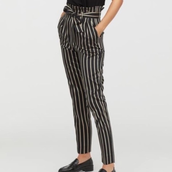 h&m black and white striped pants